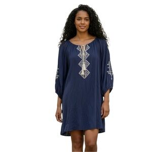 Ya Los Angeles Navy Blue Embroidered Dress Size M